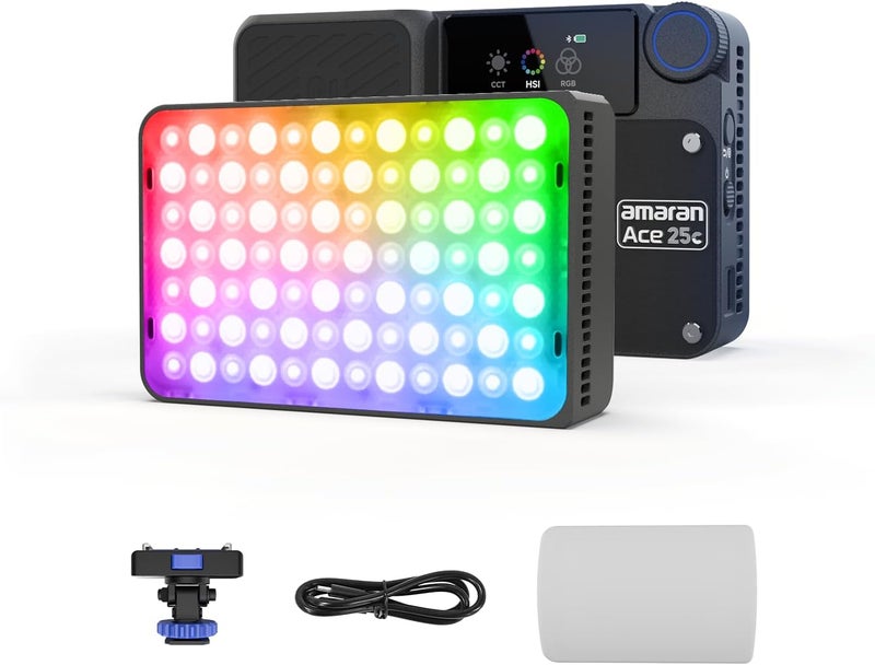 AMARAN Ace 25c Video Light,25w RGB Portable Light for Photography On-Camera Video Lights CRI/TLCI 95+,CCT 2,300K-10,000K,Rechargeable Dimmable Vlog Light,APP Control,PD Charging (Charcoal) - Image 1